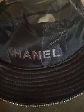 CHANEL Black Satin Logo Bucket Hat